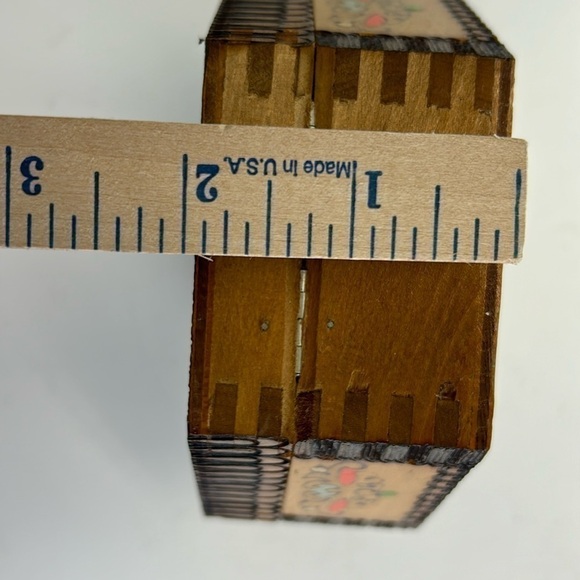 Antique Vintage Wooden Hexagon Hand Painted Box Holder Case Chest 1973 - Picture 10 of 13